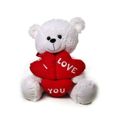 Cute 18 Inch White Teddy Bear holding triple I Love You Heart